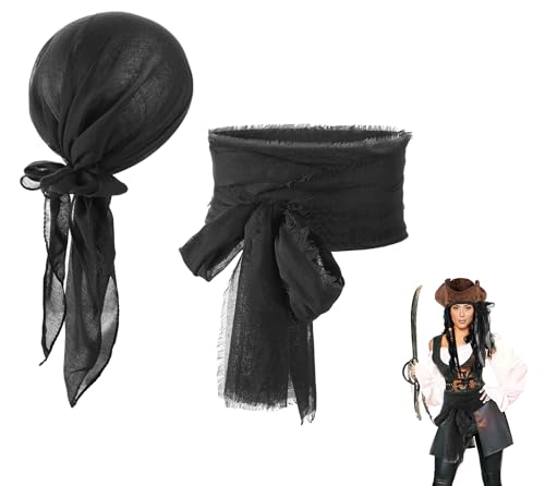 Piratenkostüm-Zubehör für Herren und Damen, Piraten-Kopftuch, Mittelalter-Renaissance, Piraten-Stirnband, Schärpe, Gürtel, Piratenkapitän, Zubehör mit Piraten-Bandana, Schärpe, Gürtel, von JNGUOSICN