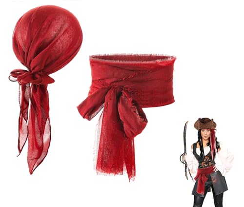 Piratenkostüm-Zubehör für Herren und Damen, Piraten-Kopftuch, Mittelalter-Renaissance, Piraten-Stirnband, Schärpe, Gürtel, Piratenkapitän, Zubehör mit Piraten-Bandana, Schärpe, Gürtel, von JNGUOSICN