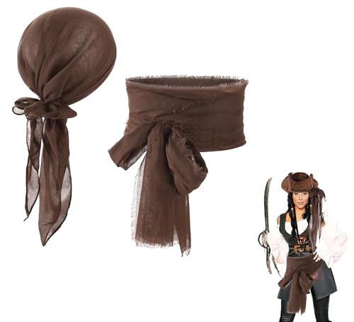 Piratenkostüm-Zubehör für Herren und Damen, Piraten-Kopftuch, Mittelalter-Renaissance, Piraten-Stirnband, Schärpe, Gürtel, Piratenkapitän, Zubehör mit Piraten-Bandana, Schärpe, Gürtel, von JNGUOSICN