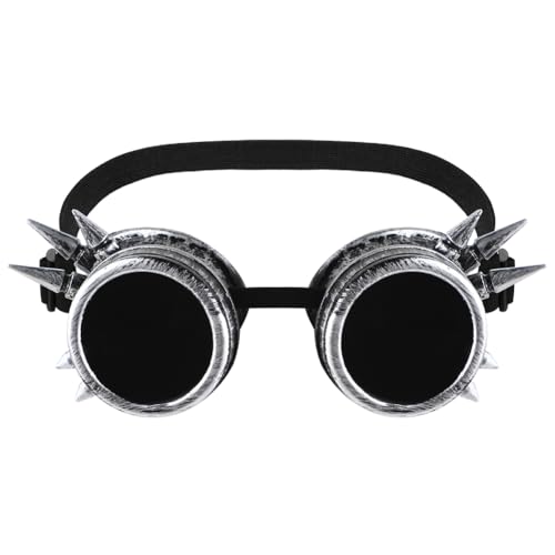 Steampunk Brille Vintage Brille Spiked Brille Verstellbare Cyber Brille Halloween Cosplay Sonnenbrille Gothic Eyewear für Karneval Fasching Partys (Anti-Sliver) von JNGUOSICN