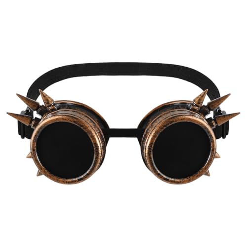 Steampunk Brille Vintage Brille Spiked Brille Verstellbare Cyber Brille Halloween Cosplay Sonnenbrille Gothic Eyewear für Karneval Fasching Partys (Messing) von JNGUOSICN