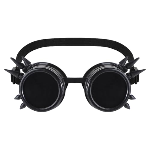 Steampunk Brille Vintage Brille Spiked Brille Verstellbare Cyber Brille Halloween Cosplay Sonnenbrille Gothic Eyewear für Karneval Fasching Partys (Schwarz) von JNGUOSICN