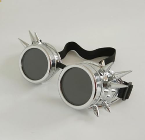 Steampunk Brille Vintage Brille Spiked Brille Verstellbare Cyber Brille Halloween Cosplay Sonnenbrille Gothic Eyewear für Karneval Fasching Partys (Silber) von JNGUOSICN