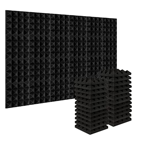 JNJOOD 24 Stück 25 x 25 x 5 cm Akustik-Studio-Akustikschaumstoff Pyramide Schalldämmung Schalldämmung Schallabsorption Schwarz von JNJOOD