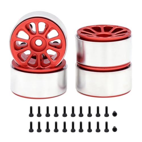 JNJOOD 4 STÜCKE 1,0 Metallfelgen für 1/24 1/18 RC Crawler Auto Axial SCX24 AX24 FCX24 Enduro24 TRX4M, 10-Speichen Rot von JNJOOD