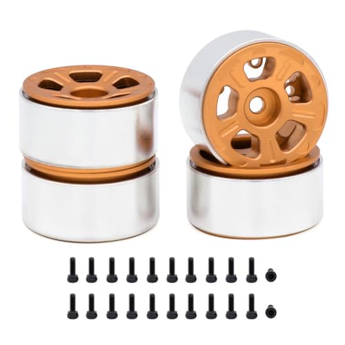 JNJOOD 4 STÜCKE 1,0 Metallfelgen für 1/24 1/18 RC Crawler Car Axial SCX24 AX24 FCX24 Enduro24 TRX4M, Breit 5-Speichen Orange von JNJOOD