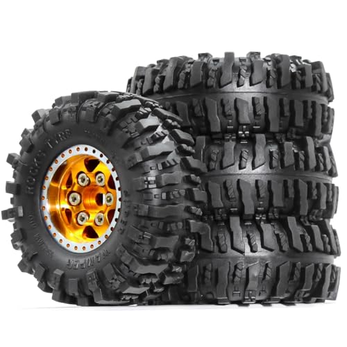 JNJOOD 4 Stück 55 mm Metall-Beadlock-Felgengummireifensatz für FCX24M Camel Cup 1/24 RC Crawler Car Upgrade-Teile Zubehör von JNJOOD