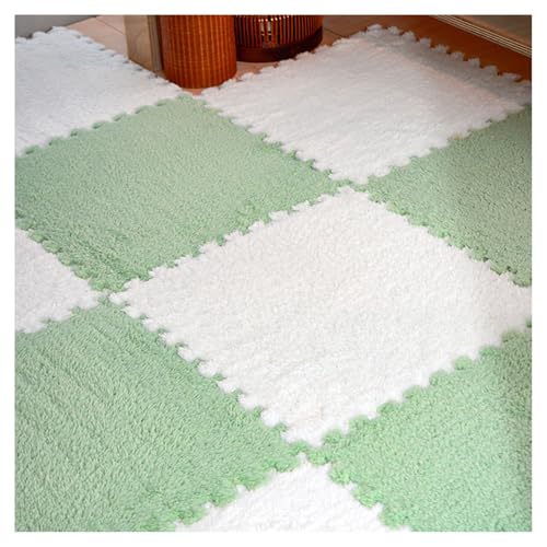 Plüsch-Puzzle-Schaumstoff-Bodenmatte, 6 Stück, weiche, flauschige Teppichfliesen, ineinandergreifende Teppichquadrate, Schaumstoff-Fliesen für Salon, Schlafzimmer, Dekoration (Größe: 30,5 x 30,5 cm, von JNTFNE