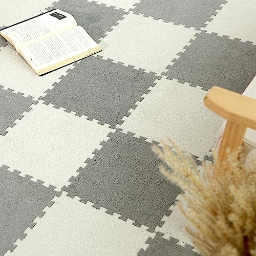Quadratische, ineinandergreifende flauschige Bodenfliesen, 30,5 x 30,5 cm, 12 Stück, rutschfest, waschbar, flauschig, weiche Puzzle-Schaumstoff-Teppichfliesen, geteilte Gelenk-Kletterteppichmatten Quadratische, ineinandergreifende flauschige Bodenfliesen, 30,5 x 30,5 cm, 12 Stück, rutschfest, waschbar, flauschig, weiche Puzzle-Schaumstoff-Teppichfliesen, geteilte Gelenk-Kletterteppichmatten von JNTFNE