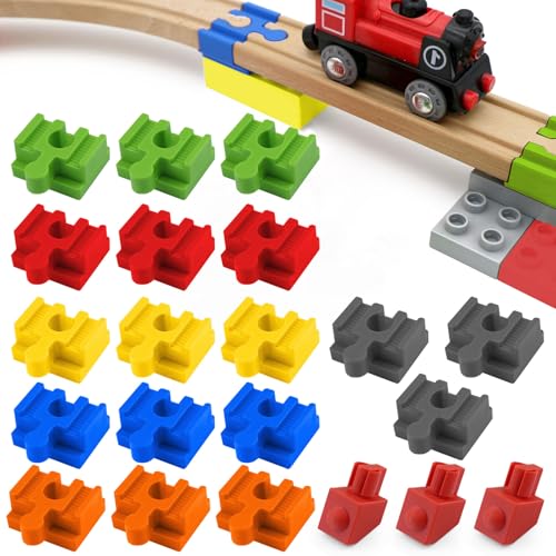 JNZLT 18-teiliges Track Connector Set + 3 Gleisstopper, Kompatibel mit Brio Duplo Schienenverbinder Adapter Zubehör für Modellzüge, Spielzeug-Eisenbahn von JNZLT