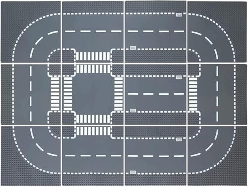 JNZong 12 Stück Straßengrundplatten zum Bauen, Straßengrundplatten, 100 % kompatibel mit allen großen Marken, Platten für Stadt-Sets (25,4 x 25,4 cm) von JNZong