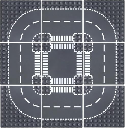 JNZong Straßengrundplatten zum Bauen, Straßengrundplatten, 100 % kompatibel mit allen großen Marken, Platten für Stadt-Sets (25,4 x 25,4 cm), 9 Stück von JNZong
