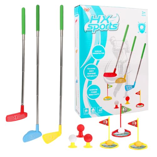 JOAASU 18Pcs Minigolf Set Spielzeug für Kinder, Minigolf Kinder, Golf-Set für Kinder, 3 Einziehbare Golfschläger, 6 Bällen, 3 Übungslöcher, 3 Flagge, 3 Festung, Kinderspielzeug für Draußen und Drinnen von JOAASU