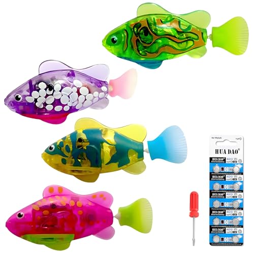 JOAASU 4 Pcs Roboter Fisch, Robofisch mit Leuchtende, Elektrische Fische, Wiederverwendbare Robofische, Robo Fisch mit 18 Batterien LED-Leuchten, Robo Fische für Kinder, Badespielzeug Set für Kinder von JOAASU