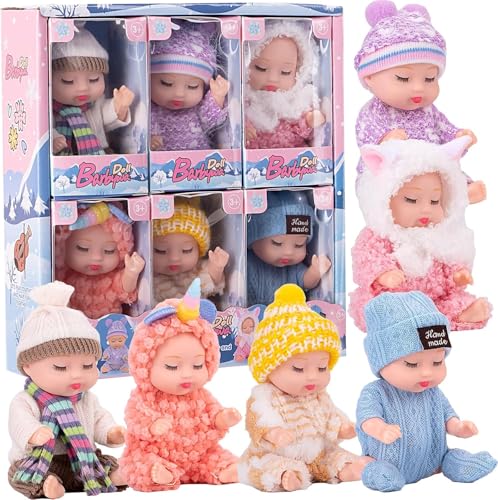 JOAASU Babypuppe, 6 Stück Mini Babypuppen, Kleine Puppe, Newborn Reborn Baby, Puppe und Kleidung Set, Mini Reborn Puppen, Baby Minis Puppen, Für Mädchen ab 3 Jahren, Spielzeug Geschenk von JOAASU