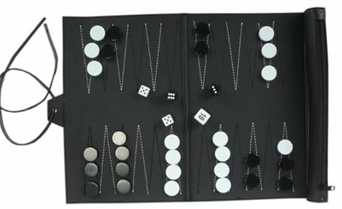 JOAASU Backgammon Spiel Set, Backgammon Reise, Leder Reisebackgammon, Brettspiel mit Schachfiguren und Würfeln, für Erwachsene, Kinder, Camping-Enthusiasten und Reiseliebhaber, Schwarz von JOAASU