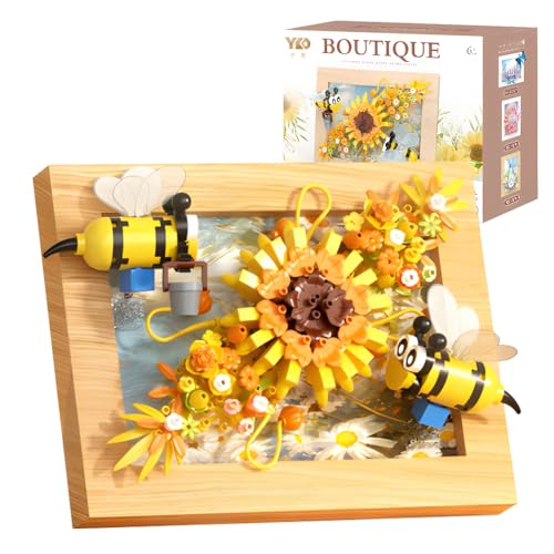 JOAASU Biene Blumen Micro Mini Bauset, Sonnenblume Blumen Bausteine Set, Klemmbausteine Bilderrahmen Sonnenblume, für Zimmer Wandkunst Dekor, Geschenke für Frauen und Mädchen, 322 Teile von JOAASU