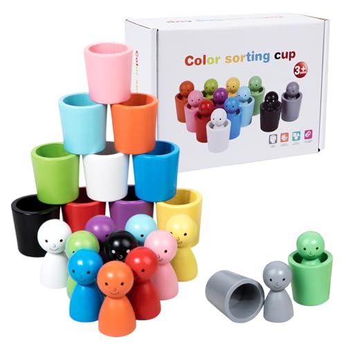 JOAASU Farbsortierbecher, Color Sorting Cups, Farben Sortieren holzspielzeug, Farbsortierspiel, Baby Sensorik Bälle Holzspiele Zum Zählen Und Farben Lernen, Spielset zur Farberkennung für Kinder Ab 3 JOAASU Farbsortierbecher, Color Sorting Cups, Farben Sortieren holzspielzeug, Farbsortierspiel, Baby Sensorik Bälle Holzspiele Zum Zählen Und Farben Lernen, Spielset zur Farberkennung für Kinder Ab 3 von JOAASU