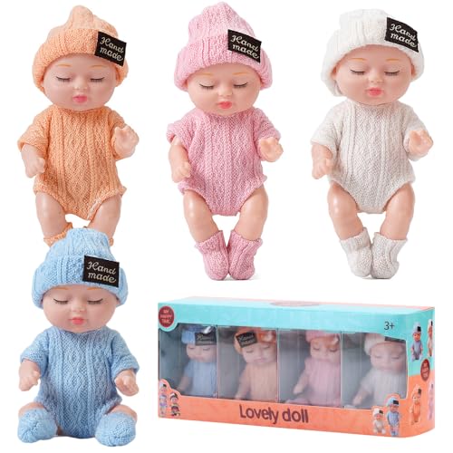 JOAASU Mini Reborn Baby Puppen Set - 3,5 Zoll, 4 Stück, Zubehör Set, Puppenspielzeug für Mädchen, Kleinkinder und Kinder von JOAASU