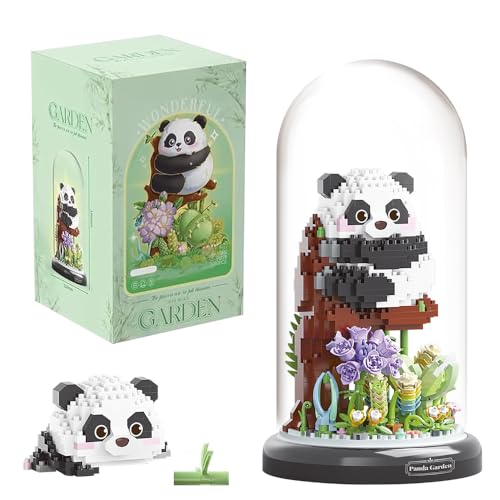 JOAASU Panda Blumenstrauß Baustein Set, 1083 Stück Panda Mini Bausteine Set, PandaBlumen Bauspielzeugsets mit Sockel und Staubschutzhülle, Geschenk für Erwachsene, Kinder, Home Decors von JOAASU