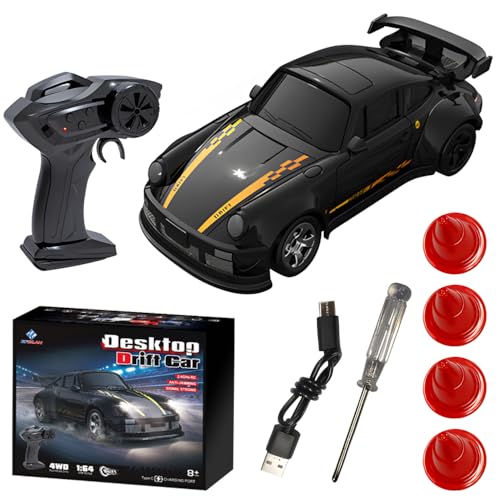 JOAASU RC Drift Car, 1:64 Mini Ferngesteuertes Auto, 2,4Ghz 4WD Racing Cars mit LED-Lichtern, Mini RC Car, Ferngesteuertes Drift Auto, für Jungen Mädchen und Erwachsene Geschenk (Schwarz) von JOAASU