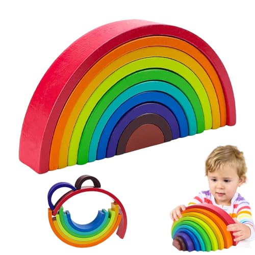 JOAASU Regenbogen Holz Spielzeug, Holz Montessori Regenbogen, Regenbogenstapler Hölzernes Spielzeug, Stapeln Spielbausteine für Kinder, 18.5x9.5x3cm, 10 Teiliger, für Kinder (10 Farben) von JOAASU