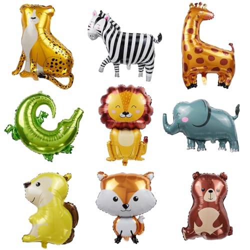 JOAOXOK Luftballon-Tier-Set, Safari-Luftballons, groß, niedlich, Waldtier-Folienballon, Fuchs, Eichhörnchen, Bär, Giraffe, Löwe, Zebra, Krokodil, Leopard, Elefant, Luftballons, 9 Stück JOAOXOK Luftballon-Tier-Set, Safari-Luftballons, groß, niedlich, Waldtier-Folienballon, Fuchs, Eichhörnchen, Bär, Giraffe, Löwe, Zebra, Krokodil, Leopard, Elefant, Luftballons, 9 Stück von JOAOXOK