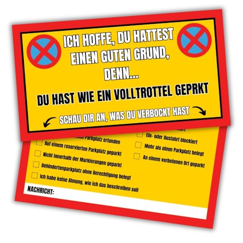 JOCERO - Lustige Strafzettel für Falschparker – Ich Parke wie EIN Vollidiot – Witzige Parkzettel & Scherzartikel für Autofahrer – Wetterfest & Hochwertig Scherzartikel, Gag-Geschenk von JOCERO
