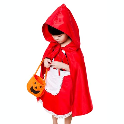 JOERBABU Kleines Mädchen Reitkapuze Märchen-Kostüm Kurzarm Miederkleid mit Kapuzenumhang und Kürbistasche Set für Kinder Mädchen von JOERBABU