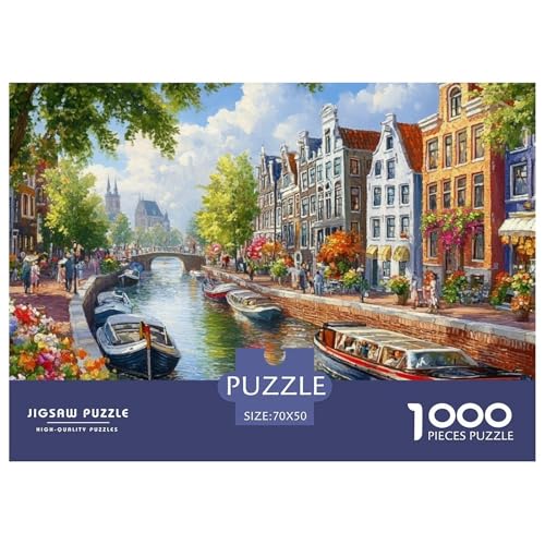 Amsterdamer Kanal 1000 Piece Jigsaw Puzzle for Adults Family Challenge Toys Stress Relief Puzzle Cultivate The Spirit of Teamwork for Men, Women, Elders, Seniors 70x50cm/1000pcs von JOFHYYSIE
