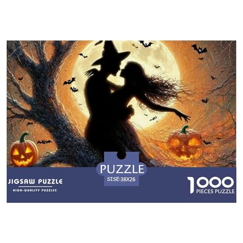 Halloween Paar Silhouette 1000 Teile Puzzle Für Erwachsene Herausforderndes Spiel Stresslindernde Unterhaltung Teamgeist Pflegen Für Erwachsene Geschenke 38x26cm/1000pcs von JOFHYYSIE