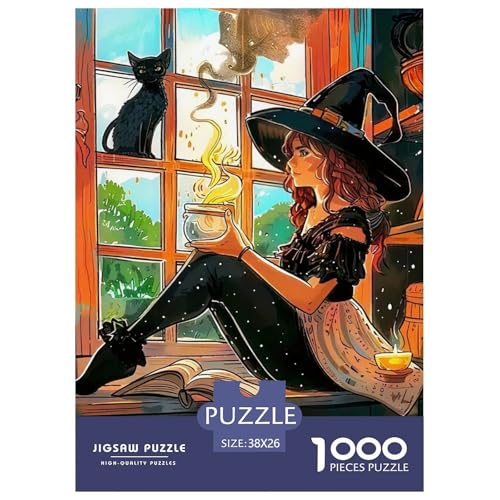 Hexenkatze Jar 1000 Teile Puzzle Für Erwachsene Familien-Challenge-Spielzeuge Stressabbau-Puzzle Gedächtnis des Gehirns Trainieren Für Familien-Dekorationen 38x26cm/1000pcs von JOFHYYSIE