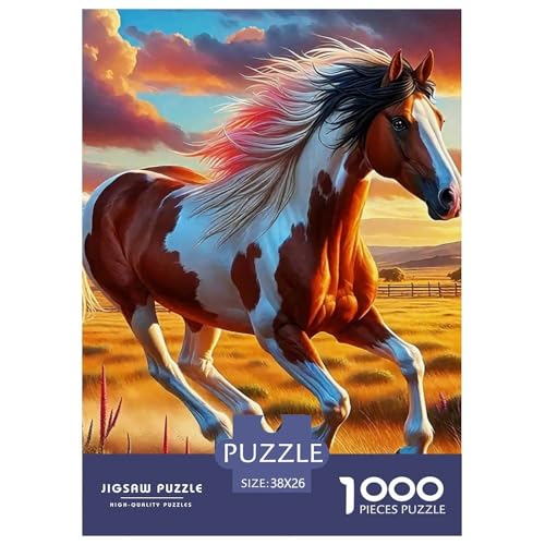 Pferd 1000 Teile Puzzle Für Erwachsene Familien-Challenge-Spielzeuge Stresslindernde Unterhaltung Teamgeist Pflegen Für Familien-Dekorationen 38x26cm/1000pcs von JOFHYYSIE