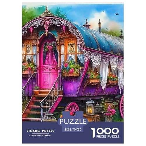 Pink Fee Wagen 1000 Teile Puzzle Für Erwachsene Herausforderndes Spiel Stresslindernde Unterhaltung Teamgeist Pflegen Für Die Ganze Familie, Geschenke Für Frauen, Geschenke Für Männer 70x50cm/10 von JOFHYYSIE