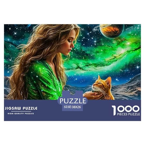 Raumkatze 1000 Teile Puzzle Für Erwachsene Bildungspiele Stressabbau-Puzzle Gedächtnis des Gehirns Trainieren Für Erwachsene Geschenke 38x26cm/1000pcs von JOFHYYSIE