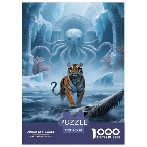 Tiger 1000 Teile Puzzle Für Erwachsene Familien-Challenge-Spielzeuge Stressabbau-Puzzle Teamgeist Pflegen Für Männer, Frauen, Ältere 70x50cm/1000pcs von JOFHYYSIE