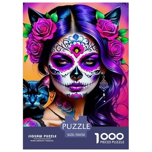 Zucker Schädel Girl 1000 Teile Puzzle Für Erwachsene Herausforderndes Spiel Stressabbau-Puzzle Teamgeist Pflegen Für Familien-Dekorationen 70x50cm/1000pcs von JOFHYYSIE