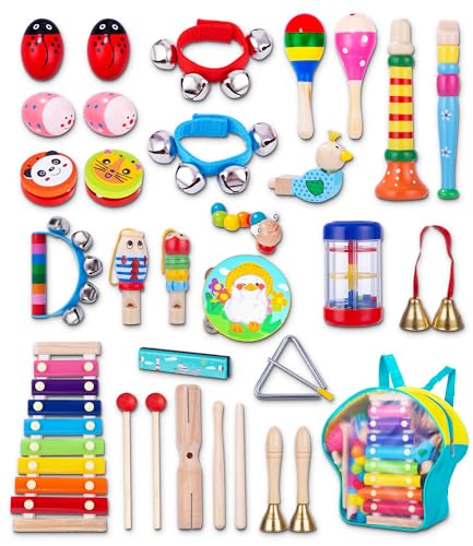 JOFLVA Musikinstrumente Für Kinder, 32PCS Musikinstrumente Musical Instruments Set, Musikinstrumente Für Kinder Ab 3 Jahre, Schlagwerk Rhythmus Spielzeug Musik Kinderspielzeug Geschenke FüR Kinder. von JOFLVA