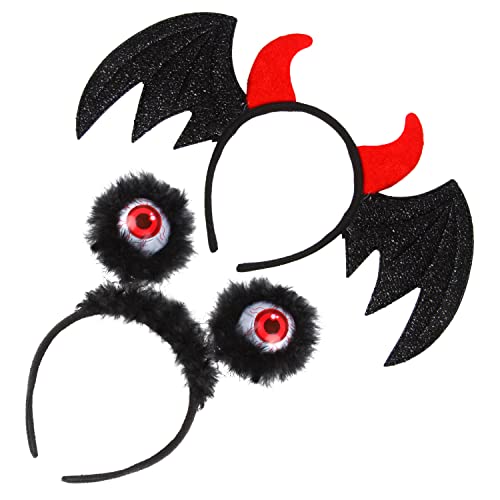 JOFONY 2 STÜCKE Halloween Fledermaus Stirnband und Augäpfel Haarreifen,Kostüm Zubehör Kopfschmuck für Karneval Party Cosplay Kostüm Maskerade Schwarz von JOFONY
