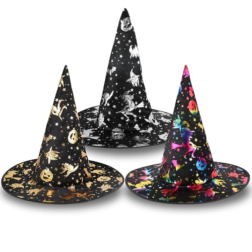 JOFONY 3 Stück Halloween Hexenhut,Klassisch Hexen Hut,Hexen Accessoires Zaubererhüte für Halloween Maskeradepartys Maskeraden Kostümparty JOFONY 3 Stück Halloween Hexenhut,Klassisch Hexen Hut,Hexen Accessoires Zaubererhüte für Halloween Maskeradepartys Maskeraden Kostümparty von JOFONY