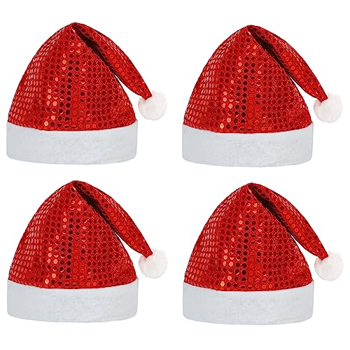 JOFONY 4 Stück Weihnachtsmütze, Nikolausmütze mit Pailletten,Plüsch Rand Weihnachten Santa Hut,Rote Santa Mütze,Weihnachtskostüme für Weihnachtsfeier Weihnachtsdekoration JOFONY 4 Stück Weihnachtsmütze, Nikolausmütze mit Pailletten,Plüsch Rand Weihnachten Santa Hut,Rote Santa Mütze,Weihnachtskostüme für Weihnachtsfeier Weihnachtsdekoration von JOFONY