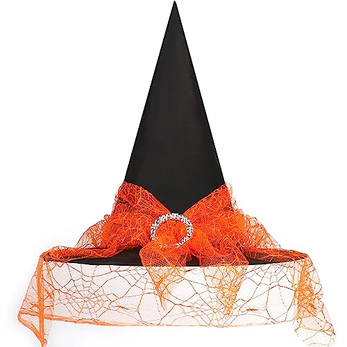 JOFONY Halloween Hexenhut, Orange Hexen Hut mit Schleier,Hexen Accessoires Zaubererhüte für Halloween Maskeradepartys Maskeraden Kostümparty JOFONY Halloween Hexenhut, Orange Hexen Hut mit Schleier,Hexen Accessoires Zaubererhüte für Halloween Maskeradepartys Maskeraden Kostümparty von JOFONY
