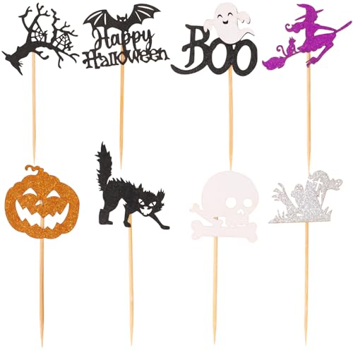 JOFONY Halloween Tortendeko 24 Stück, Glitzer Halloween Zahnstocher Flaggen Kuchendeko für Cupcake Toppers Geburtstag Party von JOFONY