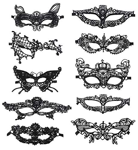 JOFONY Halloween Venezianische Maske, 10 Stück Spitze Maske,Sexy Spitzen Maske,Schwarze Spitze Augenmaske,Masquerade Maske für Halloween Karneval,Maskerade,Bühnenauftritte,Laufstege,Modepartys von JOFONY