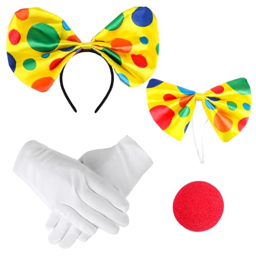 JOFONY Karneval Clown Kostüm Damen Set,5 Stück Clown Kostümzubehör Stirnband Clownsnase ClownKrawatte Handschuhe,Clowns Kostüm Accessoire für Karneval Party Kostümparty Geburtstagsfeier von JOFONY