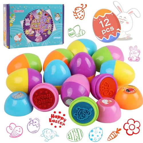 JOFONY Oster Stempel Kinder,12 Stück Spielzeugstempel,Selbstfärbend Stempel für Kinder,Stempelset Kinderstempelset für Osterpartybeutel Partygeschenke Osternspielzeug von JOFONY