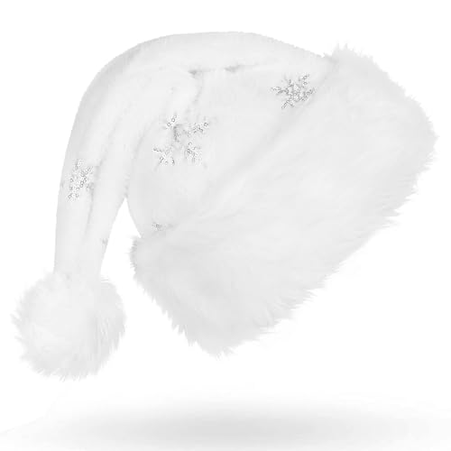JOFONY Weihnachtsmütze,Weiß Nikolausmütze mit Silbernen Schneeflocken,Plüsch Weihnachtsmann Mütze,Warm Dicker Santa Mütze,Weihnachtskostüme für Weihnachtsfeier Weihnachtsdekoration JOFONY Weihnachtsmütze,Weiß Nikolausmütze mit Silbernen Schneeflocken,Plüsch Weihnachtsmann Mütze,Warm Dicker Santa Mütze,Weihnachtskostüme für Weihnachtsfeier Weihnachtsdekoration von JOFONY