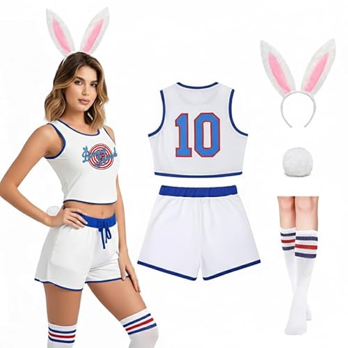 Halloween-Kostüm für Damen, Trikot-Set, Weltraum, Film, Cosplay, mit Hasenohren, Schwanz und Socken, Sport, Weiß, Größe S Halloween-Kostüm für Damen, Trikot-Set, Weltraum, Film, Cosplay, mit Hasenohren, Schwanz und Socken, Sport, Weiß, Größe S von JOGSHR