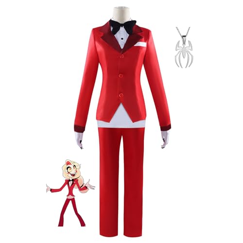 Anime Hazbin Hotel Cosplay Kostüm mit Halskette Halloween Karneval Lucifer•Morningstar Outfits Uniform Party-Outfit Geeignet für Bühnenspiele, Geschenke, Cosplay-Liebhaber, Comics Expo (Rot, 2XL) von JOHLCR