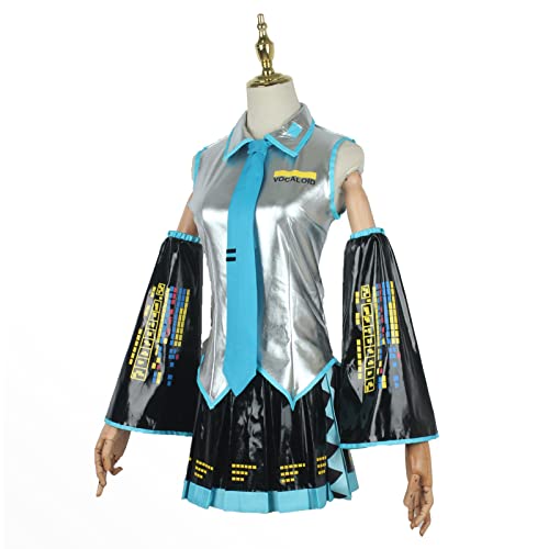 JOHLCR Anime Cosplay Kostüm Hatsune Miku Outfits Lackleder Kostüm für Erwachsene Einschließlich Kleidung + Rock + ärmel + Krawatte + Socken Geeignet für Bühnenspiel (S, Schwarz) von JOHLCR
